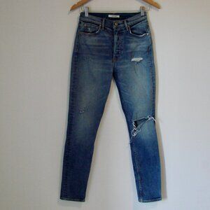 GRLFRND Karolina Distressed Jeans High Rise Straight Leg in Austen Size 26